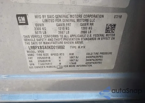 2019 Buick Envision Fwd Preferred из США, поврежденный, VIN LRBFXBSA0KD019892